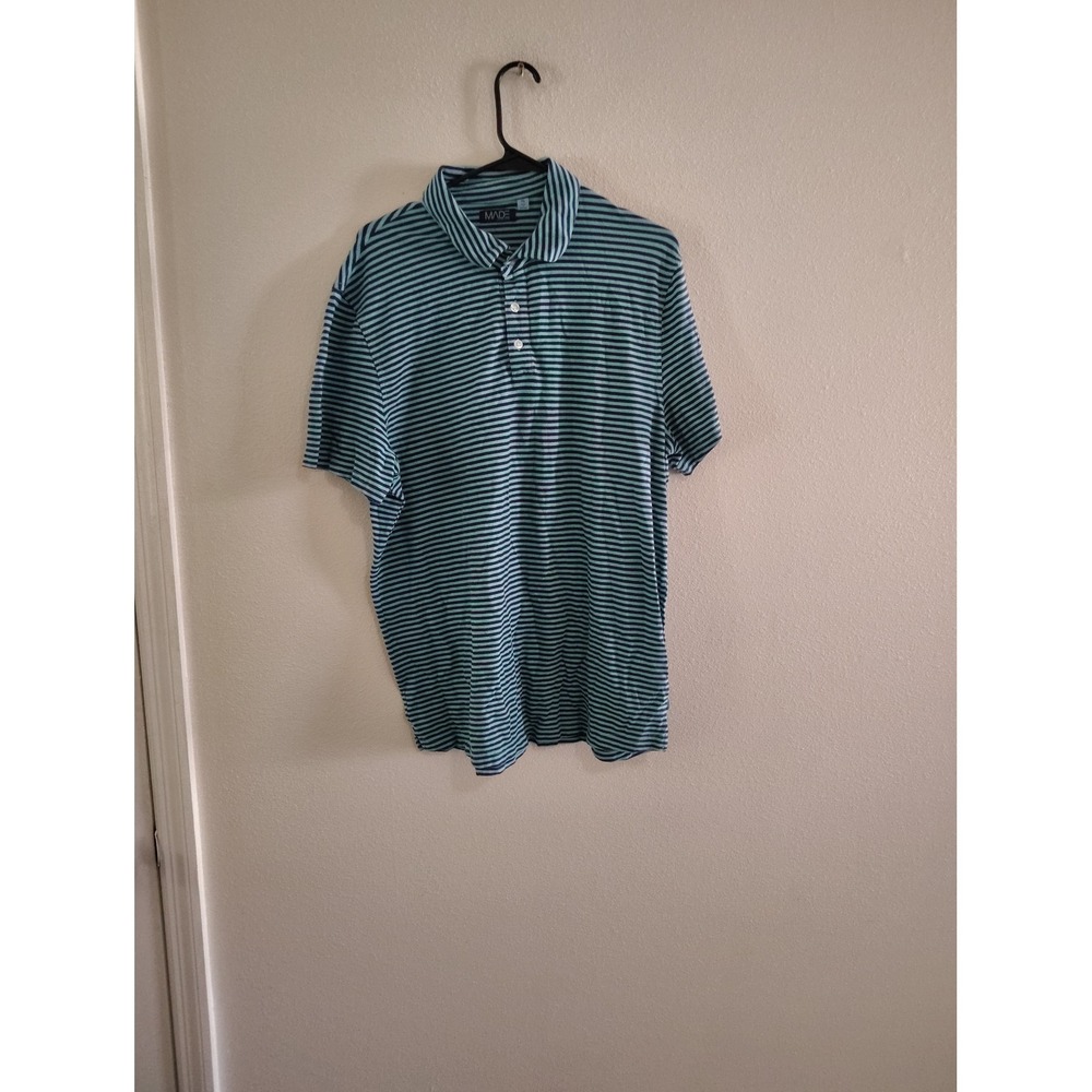 MADE Cam Newton Mens‎ XL Green Navy Blue Striped Short Sleeve Polo Shirt